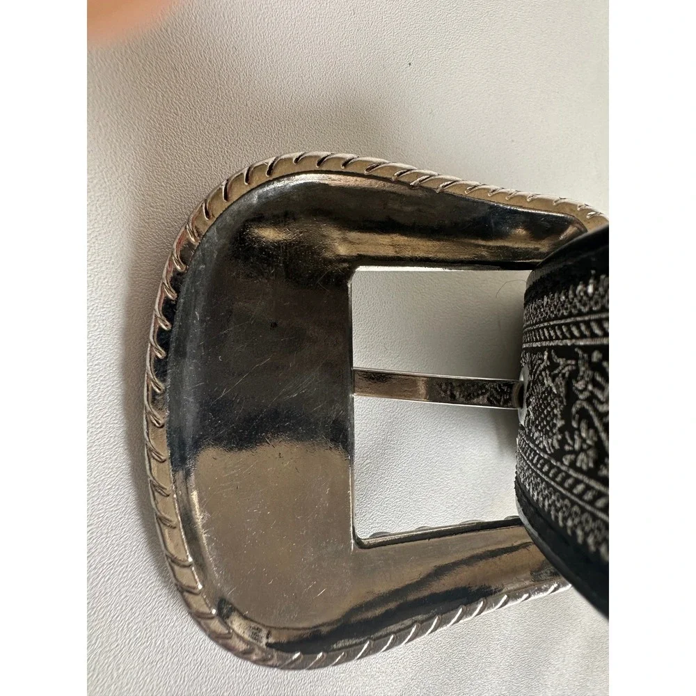 Men's Black Western Belt Silver Tone‎ Ornate Horseshoe Buckle Size 42 Mexico